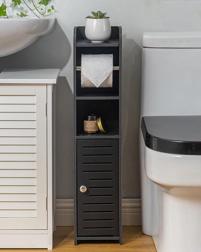 AOJEZOR Toilet Paper Holder Stand: Freestanding No Drill PVC Bathroom Storage for Apartment Renters -Protect Rental Deposit- Small Space Storage Solution