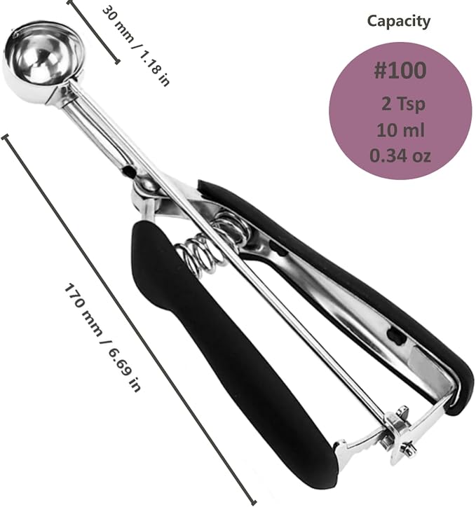 Cookie Scoop, 18/8 Stainless Steel Cookie Scooper, Cookie Scoops for Baking, 2Tsp/10ml/ 0.34oz Tbsp Cookie Dough Scoop, Ice Cream Scooper with Trigger Release, Cookie Scooper for Baking(#100/30mm)