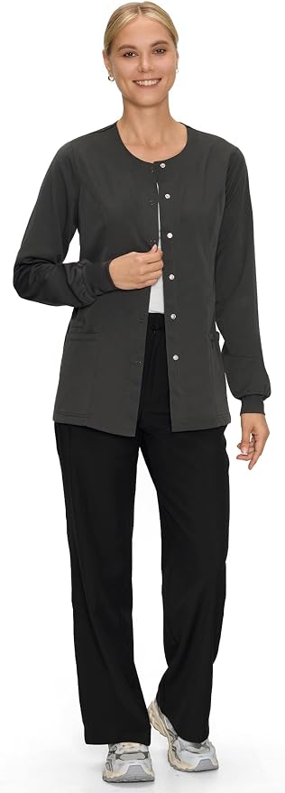 COZYFIT Scrub Jackets for Woman, Snap Front Nurse Jacket | 3 Pockets, Soft Fabric Layer, Easy Shift Layer, Easy Care, For Nurses, Clinics, Daily Medical Uniforms, Shift Wear