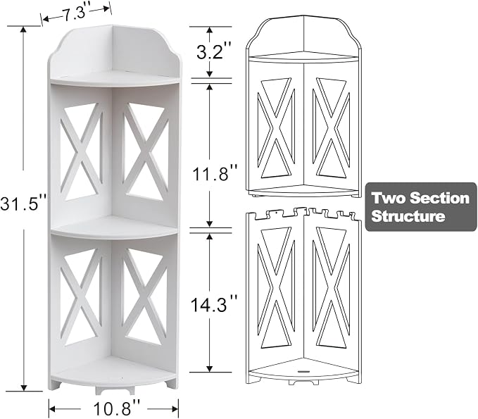 J JINXIAMU Corner Shelf Stand, Storage Organizer Great for Bathroom, Corner Shelf Perfect for Small Space,Waterproof Stand Also Use for Toilet Paper Stand,White