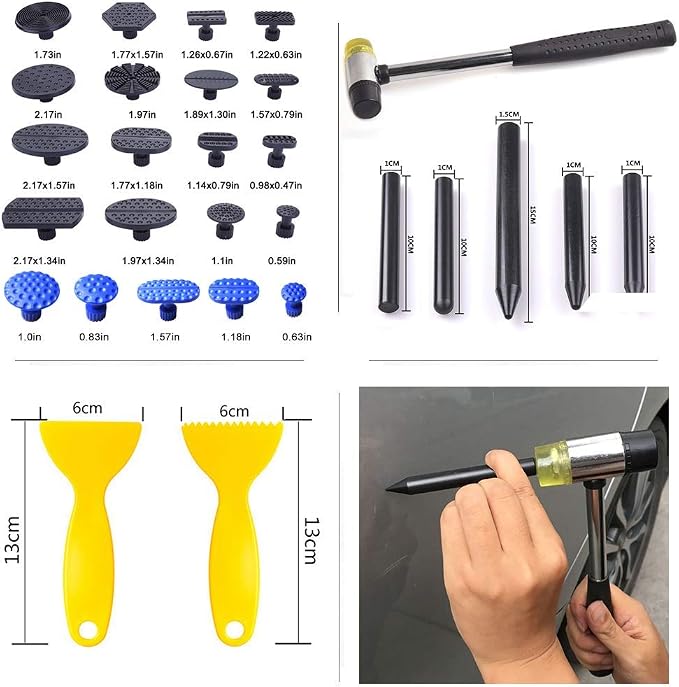 GLISTON Auto Dent Puller Kit - Adjustable Golden Dent Remover Tools Paintless Dent Repair Kit Dent Lifter Puller for Car Large & Small Ding Hail Dent Removal