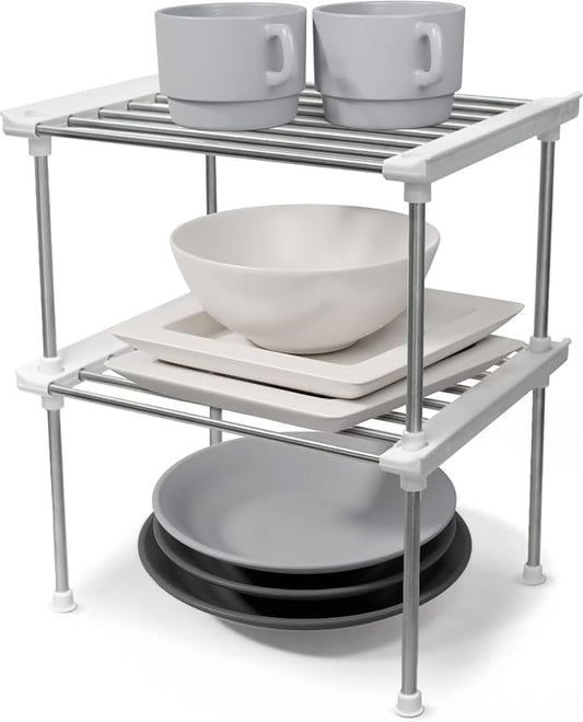 carrotez Set of 2 Stackable Cabinet Organizer Shelf 9.8 x 7.8 x 6.1 White | Kitchen Counter Shelves, Kitchen Cabinet Organizers and Storage, Pantry Storage Shelf Organizer