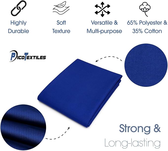 Pico Textiles 2 Yard Bolt Royal Blue Poly Cotton Twill Fabric | 60" Wide, 65% Polyester / 35% Cotton, Medium Weight, Perfect for Pants, Jackets, Skirts and Work Uniforms, Sold by the Yard