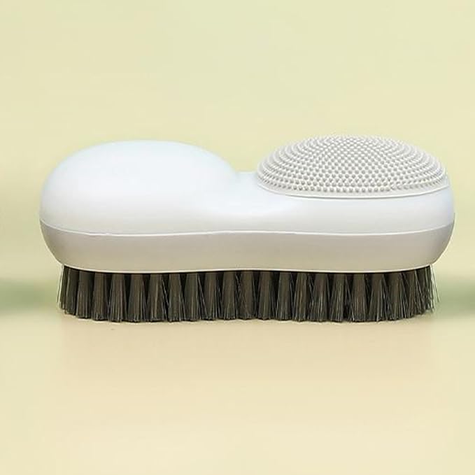 Two-Sided Laundry Stain Remover Brush, White | Soft Silicone Bristle Side for Delicate Fabrics Knits, Hard Bristle Side for Tough Stain, Easy to Grip, Hand Washing Clothes