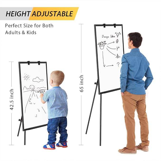 Maxtek Easel Whiteboard 40 x 28, Stand Tripod with Height Adjustable, Black | Magnetic Dry Erase Surface, Flipchart Stand, Portable Tripod Easel For Office, Teaching, Home And Classroom