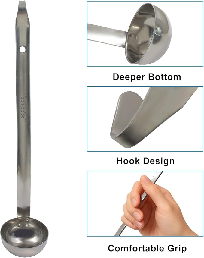 Hitefu 3 Pcs Stainless Steel Soup Ladle Set with Pouring Rim & Long Hooked Handles for Cooking, Serving Soup, Sauce, Stews (1 oz)