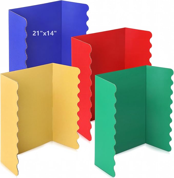 Mooliwe 4 Pack 21" x 14" Rainbow Trifold Poster Board, Mini Foldable Corrugated Presentation Display Board with Scalloped Border for Science Fair Events, School Projects, Back to School Supplies