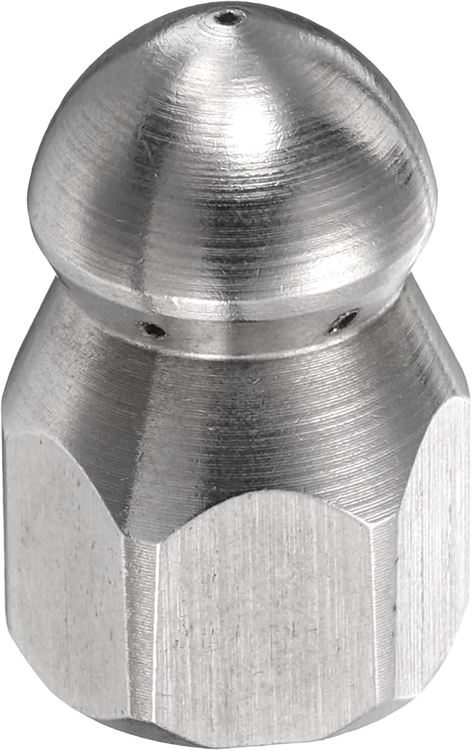 HARFINGTON Pressure Washer Sewer Nozzle 1/8" PT Orifice 5000 PSI Stainless Steel Drain Blaster Rotating Button Nose Fixed Cleaning Water Hose Jet for Drain Cleaning Hose