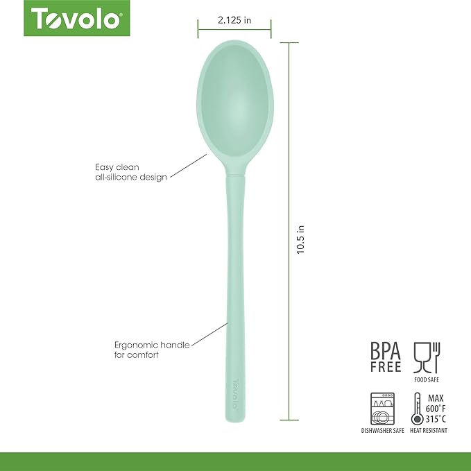 Tovolo Flex Core Small Deep Spoon Silicone for Cooking Mixing Baking, Dishwasher Safe BPA Free All Silicone Kitchen Mini Spoon Heat Resistant Nonstick Safe Serving Spoon, Aqua Seafoam Green