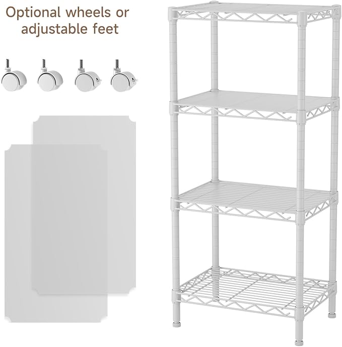 Golpart 4Tier Adjustable Storage Shelves Metal Wire Shelving Standing Shelf | Utility Heavy Duty Unit Rack Closet Organize for Home Kitchen Laundry Room Organization Pantry 11.6"Dx17.6"Wx44"H White
