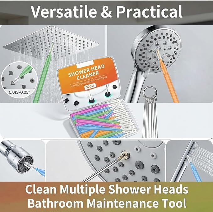 Shower Head Cleaner Tool, Multi-Size Shower Head Cleaning Brush & Shower Head Cleaner Picks for Unclogging Small Nozzles & Crevices Shower Cleaning Tools for Bathroom & Kitchen (30pcs Set)
