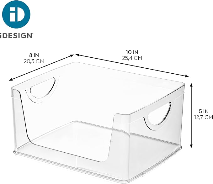 iDesign Stackable Open-Front Storage Bin with Handles, Clear | For Kitchen, Made in USA