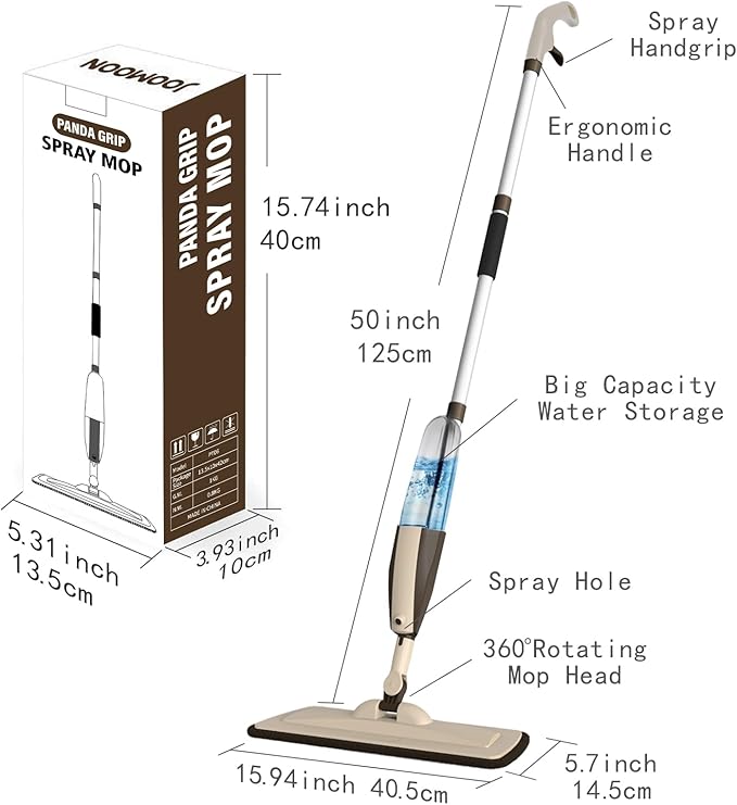 Mops for Floor Cleaning, 50 inch Spray Mop with 400ml Refillable Bottle and 3 Replacement Pads Dry Wet FloorCleaning Household or Commercial Use for Hardwood Laminate Tile Ceramic (Brown)