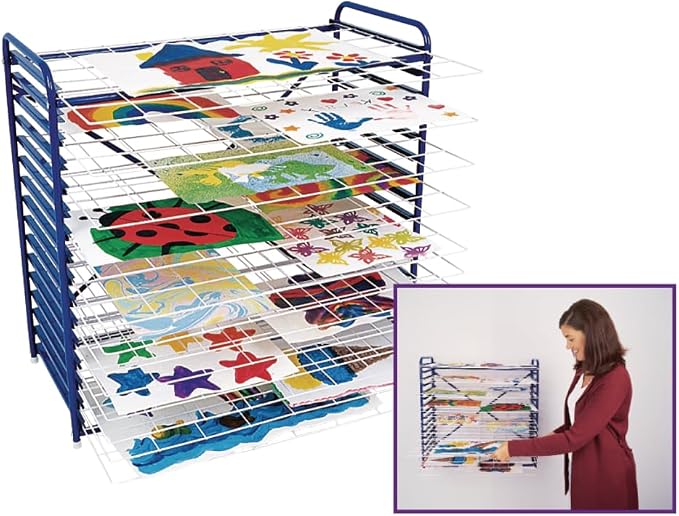 Colorations Art Drying Rack, Classroom Art Supplies, Tabletop or Wall Mount, School Art Drying Racks, Painting Stand, Studios, Homes, or Classrooms, Metal Shelves to Dry Paintings, 26" x 18" x 26" | Tabletop or Wall Mount, Metal Shelves for Paintings, ...