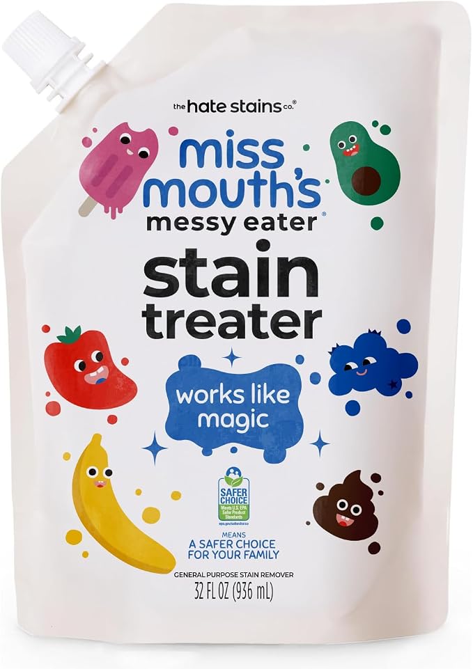 Miss Mouth's Messy Eater Stain Treater - 32oz Refill - Newborn & Baby Essentials - No Dry Cleaning Food, Grease, Coffee Off Laundry, Underwear, Fabric | Easy Refill; Newborn & Baby Essentials; Cleans Food, Grease, Coffee; Use on Laundry, Underwear, Fabric