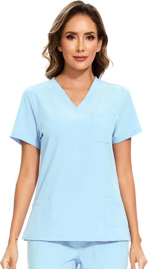 Scrubs Tops for Woman - Soft Stretch, V-Neck Tops | 3 Pockets, Side Split Design, Short Sleeve, Breathable & Lightweight Nursing Shirt, Easy-Care Fabric for All-Day Comfort