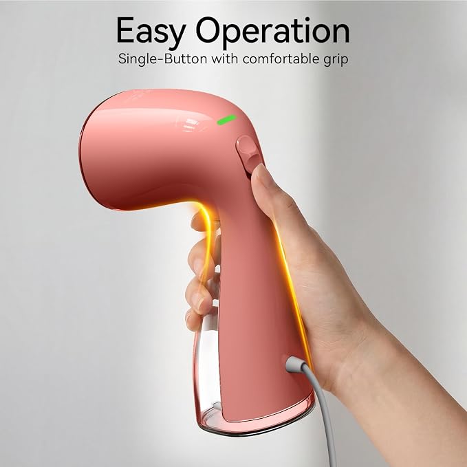 HiLIFE Steamer for Clothes, Portable Handheld Design, 240ml Big Capacity, 700W, Strong Penetrating Steam, Removes Wrinkle, for Home, Office and Travel(ONLY FOR 120V) (Rose Pink)