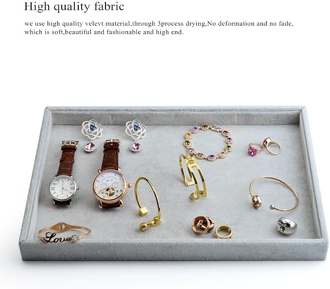 Oirlv Velvet Stackable Jewelry Trays Grids Rings Earrings Bracelet Watch Showcase Display Tray | Stackable and Portable, Ideal for Retail Showcase, Trade Shows and Personal Jewelry Collection,Fits Nicely in Dresser Drawer