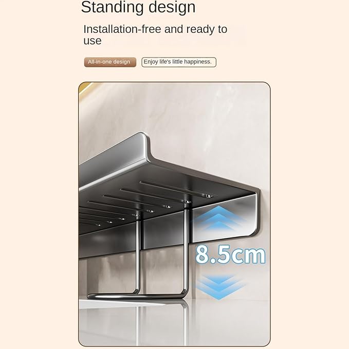 19.7 Inch Over Sink Faucet Storage Rack, No-Drill Countertop Storage Rack for Toiletries & Skincare, Over Sink Shelf, Compact Countertop Stand, for Kitchen, Bathroom, Shower, Easy Drainage (Gray* 2)