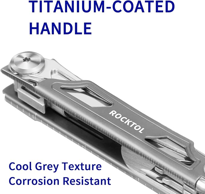 Pocket Multitool ST02, VG-10 Blade, 12-in-1 Multi tool Knife,Titanium-Plated Handle,Pocket Clip,Large Scissors, Multi-tool for Camping, Hiking, Survival, EDC Gadget for Men