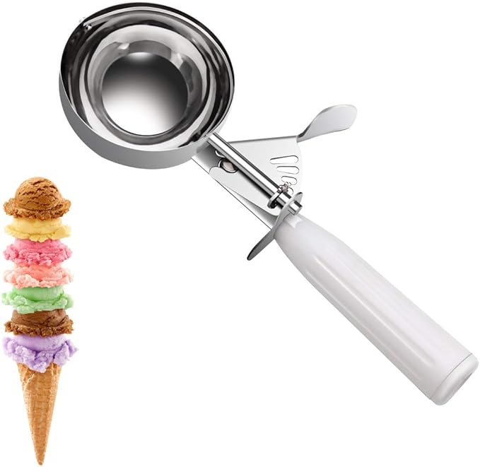 TOPKITCHEN Commercial-Grade Ice Cream Scoop 5.33 oz, 18/8 Stainless Steel Cookie Scoop with Plastic Handle, Portion Control Disher Scoop for Bakeries,Restaurants & Dessert Shops, #6, White