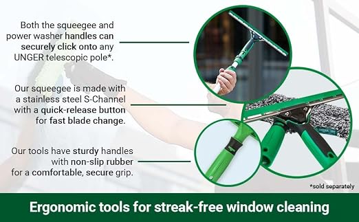 Unger Commercial Window Cleaning Kit – 3-in-1 Starter Set with 14" Squeegee, Microfiber Washer with T-Bar Handle & 3-Gallon Bucket – Complete Glass Cleaning System, WNK13