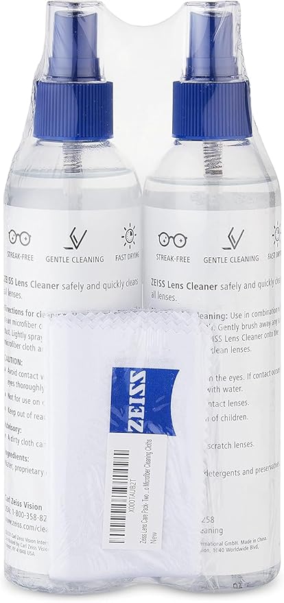 ZEISS Lens Care Pack – 2x 8oz Streak-Free Lens Spray and Microfiber Cloths for Eyeglasses and Optics