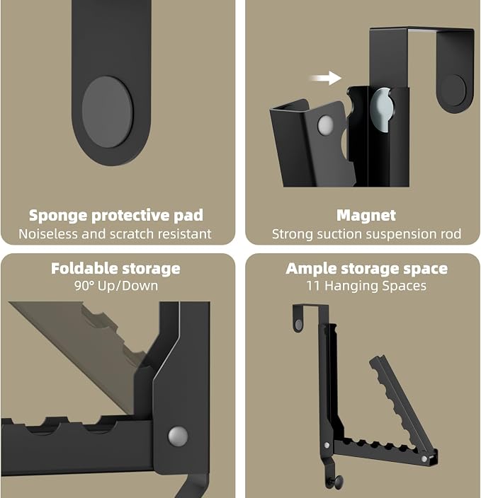 BAKON 2 Pack Heavy Duty Over the Door Hooks, Compact 10 Ridges Double Folding Over the Door Clothes Hanger, Space Saving Over the Door Drying Rack for Laundry Bedroom, Rustproof & Waterproof(Black)