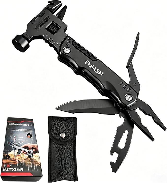 Adjustable Wrench Multitool Hammer, 16 in 1 | Pocket Multi Tool Pliers, Stainless Steel, Survival Camping Multi Tool, Home DIY & Everyday Use