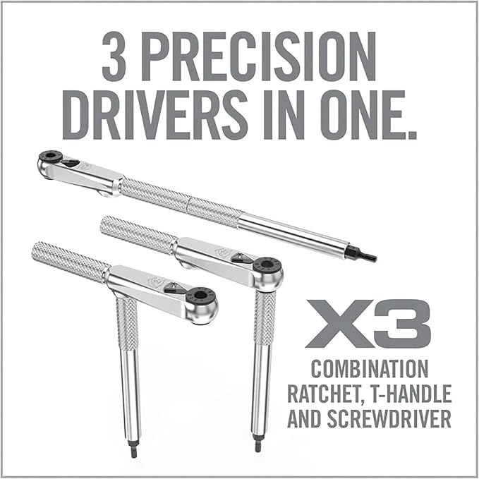 Real Avid X3 Ratcheting Screwdriver Set with 13 Bits, 3-in-1 Driver, T-handle & Extension - Includes 4 Hex 4 Torx 3 Metric 4 Standard Hex & Phillips