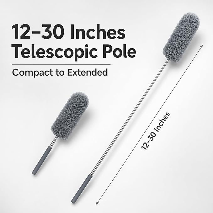 2 Pack Small Microfiber Feather Duster for Cleaning, Hand Washable Dusters with Extendable Pole, Cleaning Tools for Office, Car, Window, Furniture, Ceiling Fan
