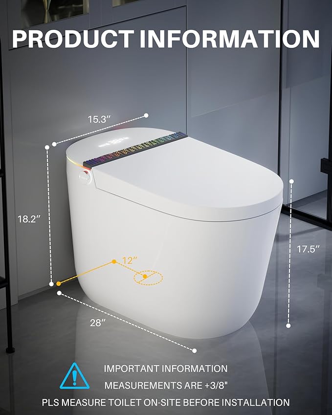 WinZo Smart Toilet,Modern Smart Toilet with Bidet Built In with Foot Sensor,Tankless Toilets Auto Open/Close Lid with Dryer,ADA Comfort Height Heat Seat,Instant Warm Water,Power Outage and Flush White