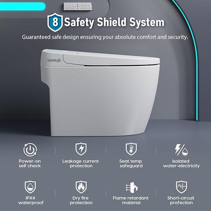 Smart Toilet with Bidet Built-in: Auto Dual Flush Bidet Toilet with Dryer, One Piece Toilet with Child Mode, Electric Heated Seat, Foot Sensor, UV-C Night Light, Pre Wet, ADA Height, Manual Lid/Seat