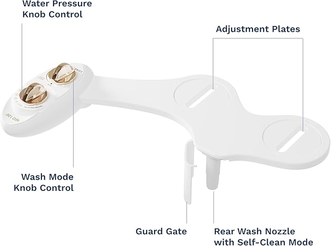 LUXE Bidet NEO 120 - Single Nozzle, Self-Cleaning, Non-Electric Bidet Attachment for Toilet Seat, Adjustable Water Pressure, Rear Wash (Gold)