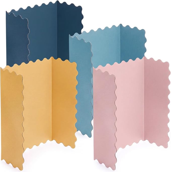 Mooliwe 4 Pack 21" x 14" Trifold Poster Board Boho Color Corrugated Scalloped 3 Fold Small Display Boards Foldable Business Paper Board for Presentation Science Fairs Event School Projects