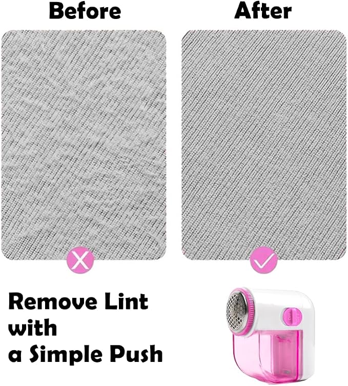 Fabric Shaver, Lint Remover for Clothes (Pink and White) | Electric Lint Shaver with 3-Leaf Blades, Battery Operated, Remove Clothes Fuzz, Lint Balls, Pills
