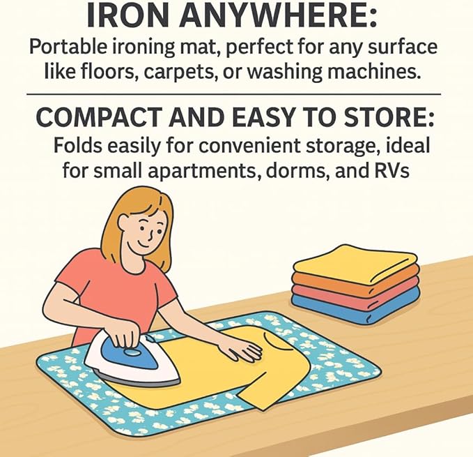 FlMagnetic Ironing Mat for Washer Dryer 18x31 Foldable Quilted Ironing Blanket Non Slip Heat Resistant Pad Tabletop Countertop Iron Board Alternative Floral