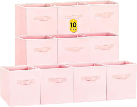 Criusia Storage Cubes- 11 Inch Cube Storage Bins for Organizing Shelves - Nursery Closet Organization Bins for Clothes Blanket - 10 Pack Collapsible Decorative Storage Box for Magazines (Pink)