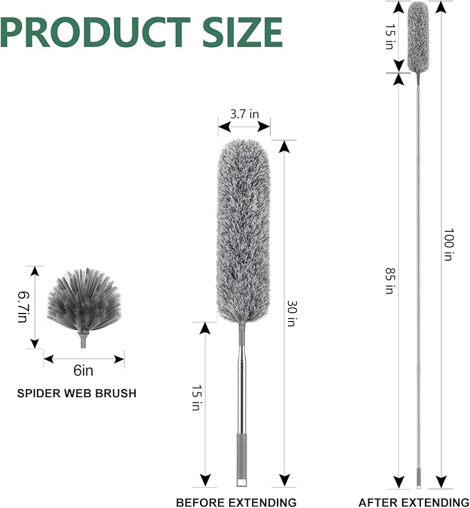 SetSail Dusters and Cobweb Brush with Extension Pole for Cleaning, Gray | 100-inch Extra-Long,Bendable Microfiber Head,Washable Ceiling Fan Cleaner Duster Kit,for High Ceilings, Corner