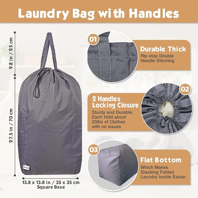 Tear Proof Nylon Laundry Bag with Handles,Hamper Liner with Drawstring Closure for Travel,Dirty Clothes Bag Fit Most Laundry Hamper and Sorter,27.5x34.5 inches Blue Aqua and Grey