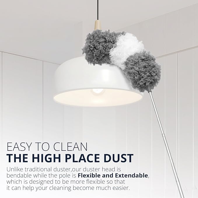 ZZ LAZYCOTTAGE Microfiber Feather Duster for High Reach, Lightweight Ceiling Fan Cleaner, 91.5" Telescopic Pole, Cobweb Duster with Extension Pole for Home & Car