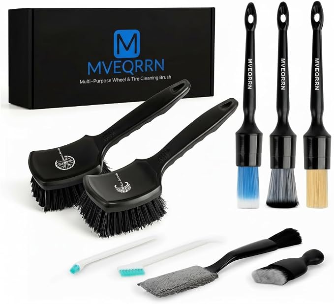 MVEQRRN 9PCS Car Detailing Brushes Set, Boar Hair Detail Brushes,Car Detailing Wheel Kit (Black) | Ultra Soft No Scratch, Car Dust Brush,Car Detailing Brushes Kit, Detail Brushes Car Detailing for Interior Exterior