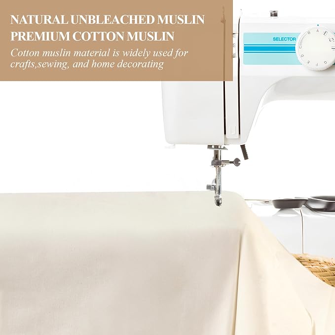100% Cotton Muslin Fabric, 63 Inch X 2 Yards Unbleached Fabric by The Yard | Medium Weight, Easy Care, Fabric for Sewing Embroidery , Garments, Crafts Material, Apparel Cloth