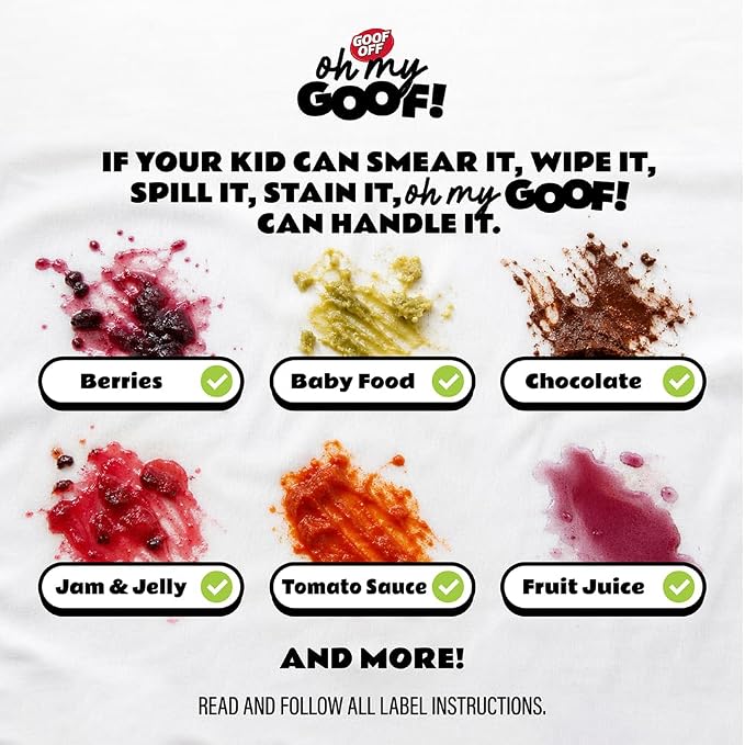 oh my GOOF! Mess Magic Fabric Stain Remover, 8 oz. Foam Stain Remover with Built-In Silicone Scrubber, Helps Remove Food, Marker, Crayon and Ink Marks