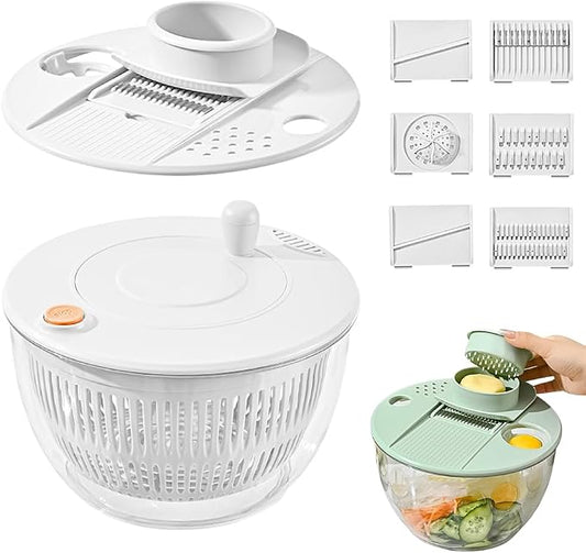 Salad Spinner with Slicer, 2026 New 3 in 1 Salad Spinner, Fruit Washing Bowl with Strainer, Berry Washing Bowl, Vegetables Wash Bowl for Salad, Lettuce, Food Washing (1, White)