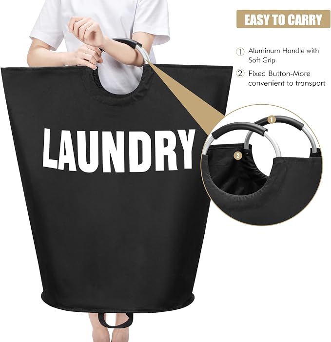 Maxsilan 160L XX-Large Laundry Basket Bag, Collapsible Tall Hamper, Black | Freestanding tall laundry bag & foldable washing basket. Extra large clothes storage bin with durable sturdy handles