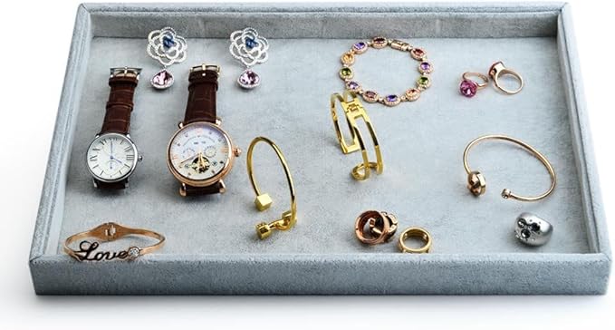 Oirlv Velvet Stackable Jewelry Trays Grids Rings Earrings Bracelet Watch Showcase Display Tray | Stackable and Portable, Ideal for Retail Showcase, Trade Shows and Personal Jewelry Collection,Fits Nicely in Dresser Drawer