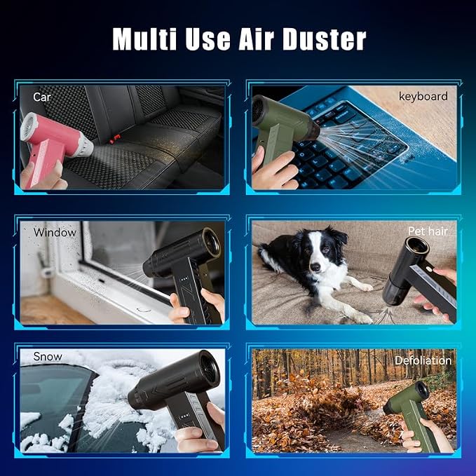 Compressed Air Duster 480000RPM Electric Air Duster Variable Speed 580G 4 Gear Adjustable Rechargeable Cordless Jet Dry Blower Turbo Fan Dryer Air Blower Mini Car Vacuum Cleaner Carbon Black