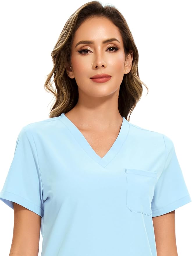 Scrubs Tops for Woman - Soft Stretch, V-Neck Tops | 3 Pockets, Side Split Design, Short Sleeve, Breathable & Lightweight Nursing Shirt, Easy-Care Fabric for All-Day Comfort