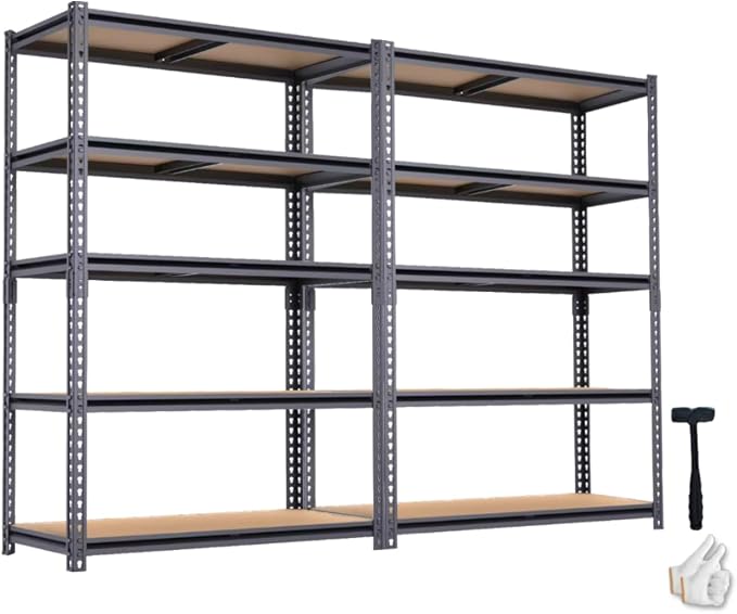 Garage Storage Shelves 2PCS, 60'' H Shelving Units and Storage, 2400 LBS Heavy Duty Shelving, Metal Garage Shelves for for Basement, Warehouse, Pantry, Closet, Kitchen 12" x 28'' x 60''